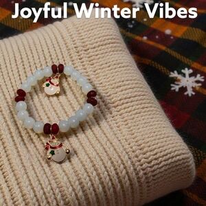 Festive Snowman Charm Bracelet With Jade And Opalite Beads